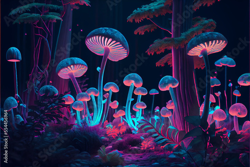 Generative AI abstract render of wallpaper featuring magic mushrooms © Schneestarre