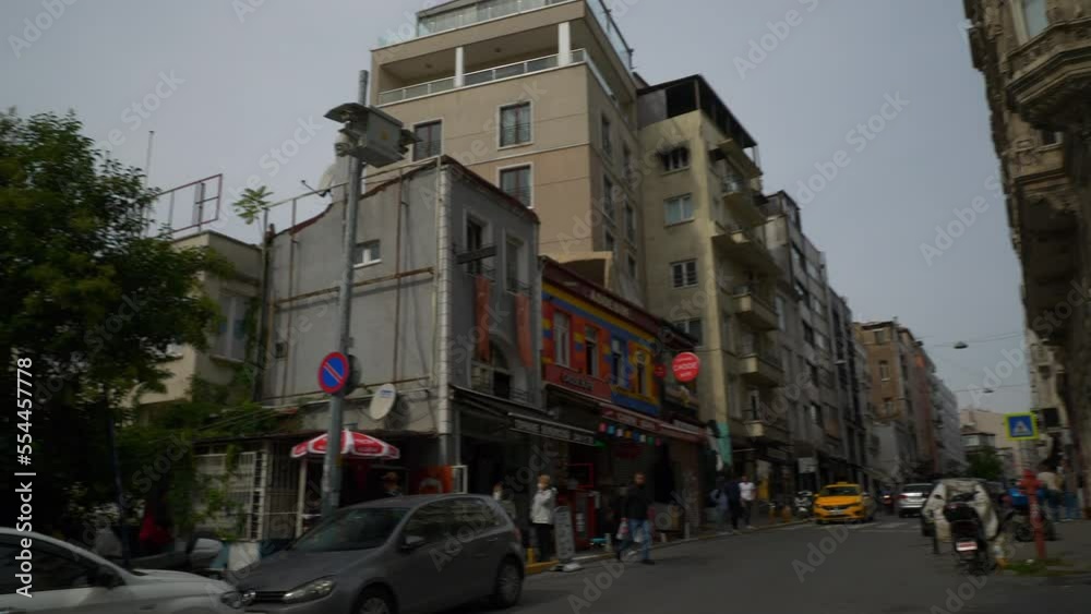 day time istanbul city center cozy block traffic street crossroad slow motion panorama 4k turkey day time istanbul city center cozy block traffic street crossroad slow motion panorama 4k turkey