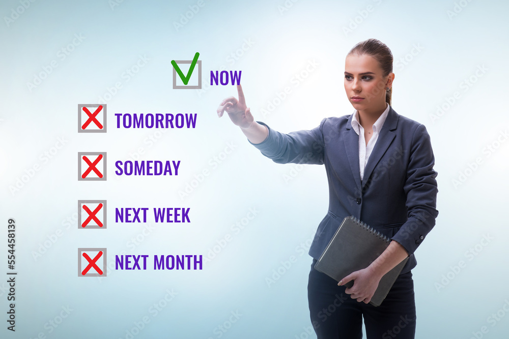 Concept of procrastination with now or later