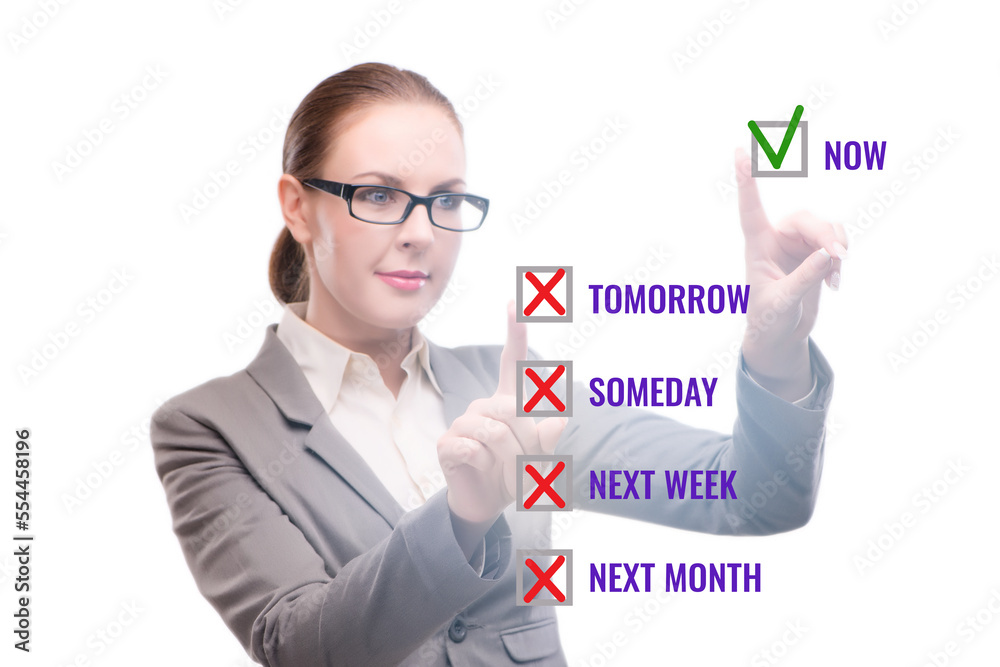 Concept of procrastination with now or later Concept of procrastination with now or later