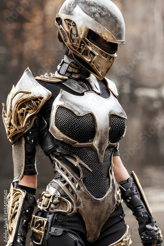 Fantasy female soldier with armor and helmet