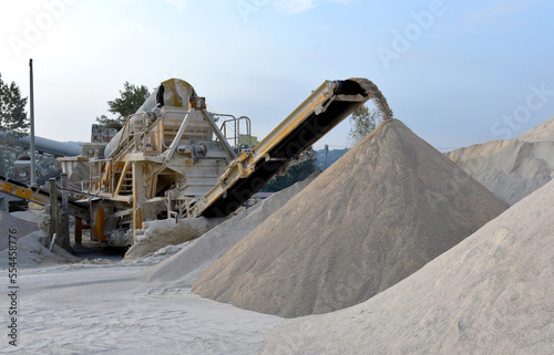 Stone crusher plant machine. Quarry equipment for production of building materials.