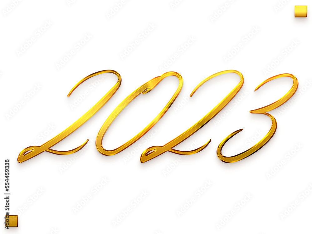 Naklejka premium 2023 Transparent PNG Cursive Typography Golden Text