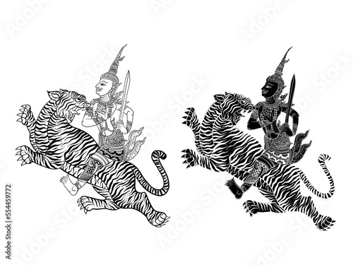man riding tiger drawing in Thai tattoo