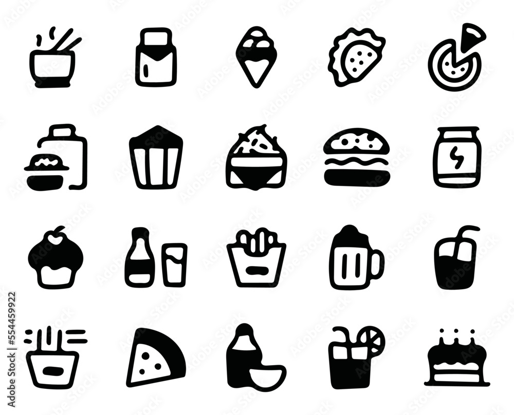 vector illustration, junk food icon set, fast food icon set, solid icon