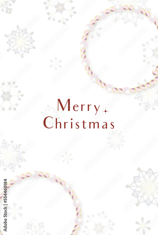 Naklejka premium 雪の結晶とパールアクセサリーのクリスマスカード（ポストカード）