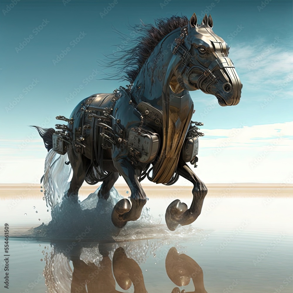 Futuristic horse, mechanical robot warrior, future warrior, generative ai,  electronic animal, running robot horse Stock Illustration | Adobe Stock
