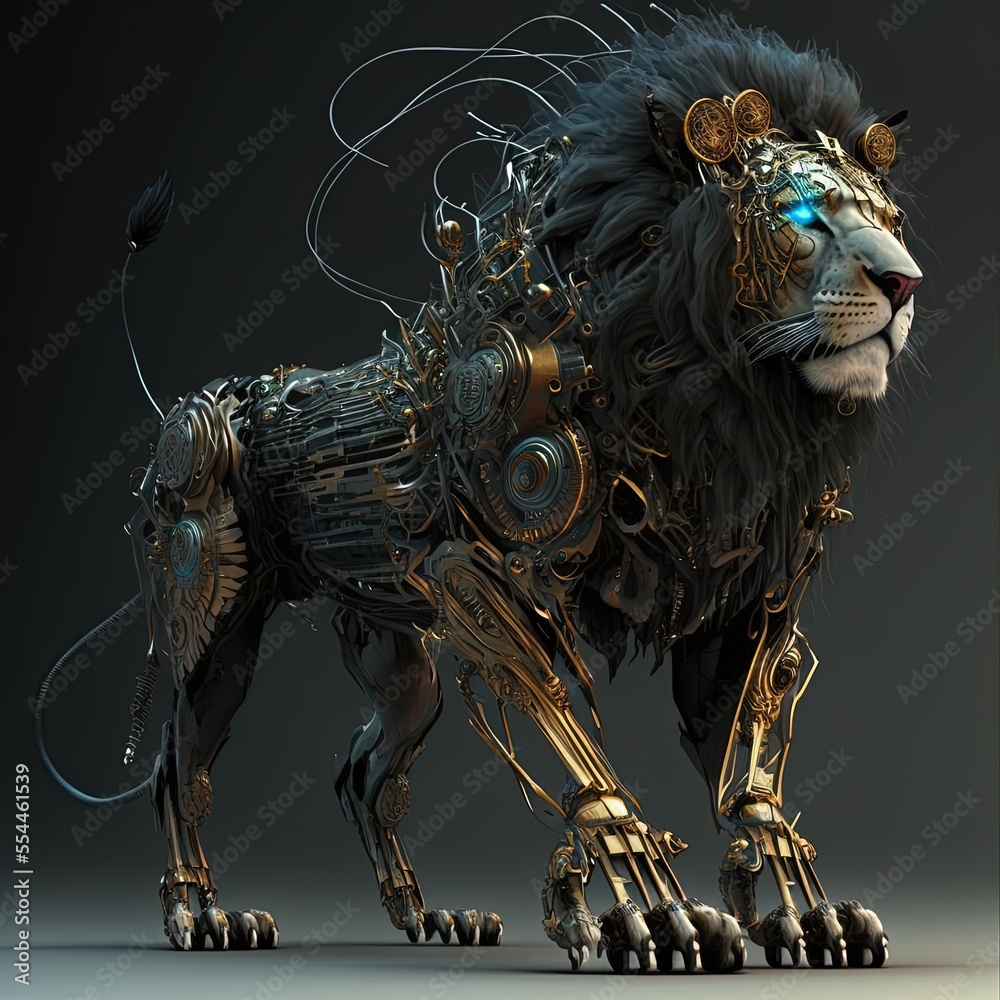 Futuristic knight, robot lion, mechanical robot warrior, future warrior,  generative ai, electronic animal ilustración de Stock | Adobe Stock