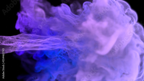 3D rendering of a billow of turbulent vividly-colored smoke on black background