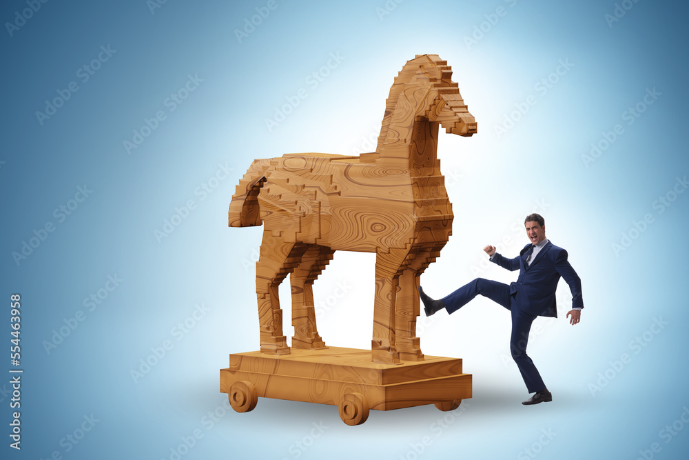 Businessman and trojan horse in trap concept
