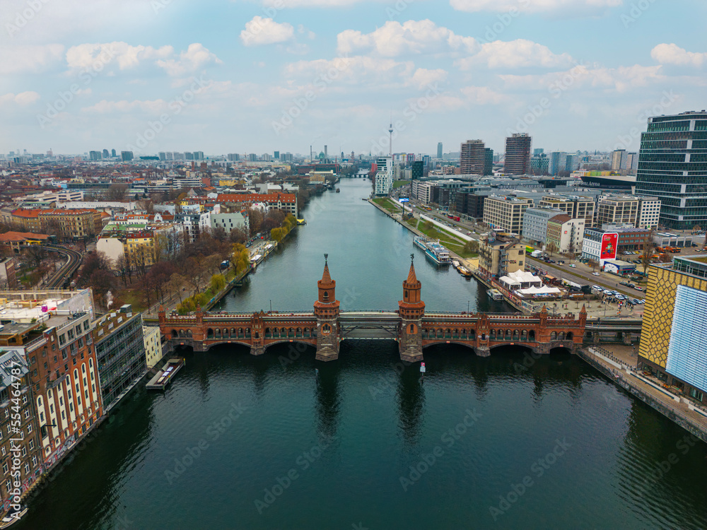 Aerial view of the Oberbaum Bridge in Berlin Treptow