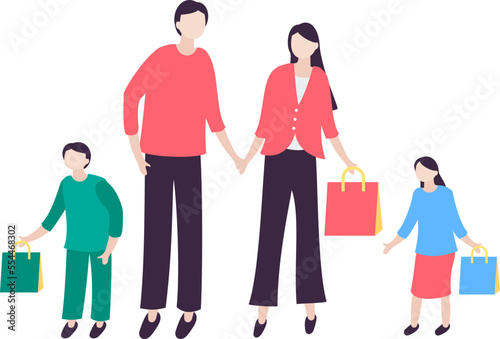 illustration of a family shopping together on christmas day