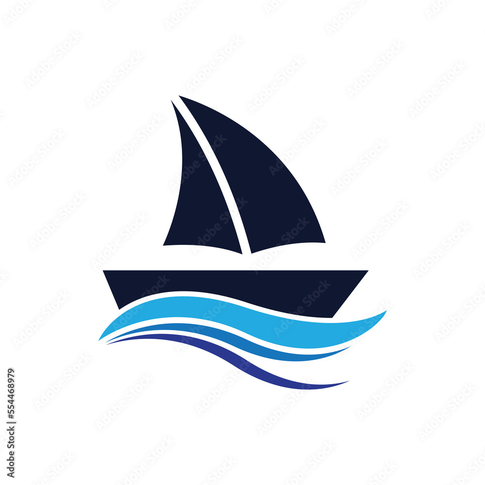 Fototapeta premium Sailboat boat on sea ocean wave with logo design