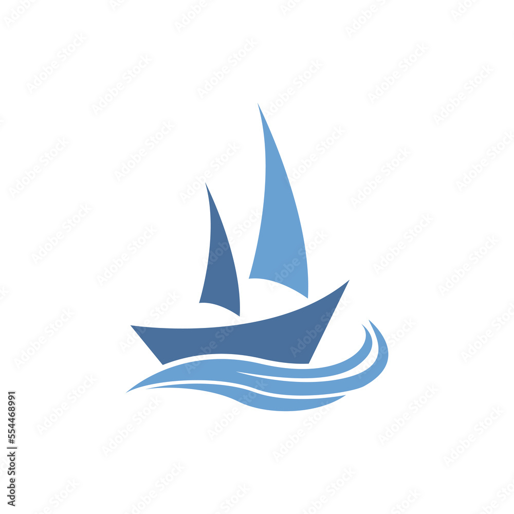 Sailboat boat on sea ocean wave with logo design