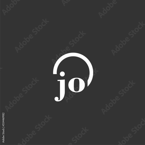 JO initial monogram logo with creative circle line design