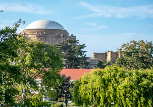 Distant panoramic view with the dome of Museum of Fine Arts in San Francisco, California