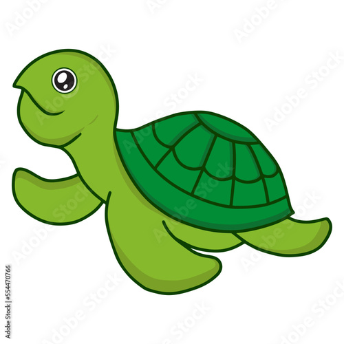 Cute smile turtle cartoon characters. Animal Coloring Page. Flat Vector illustration isolate on white background.