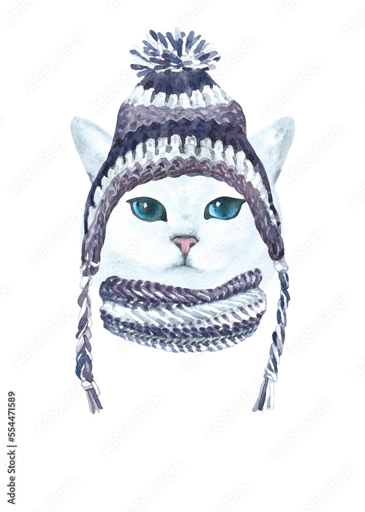 Watercolor cat illustration, cat breeds collection, cat in hat,clothes,nordic knitted hat,scandi, warm clothes, Merry Christmas greeting card, funny character printable portrait,costume,New year, diy Watercolor cat illustration, cat breeds collection, cat in hat,clothes,nordic knitted hat,scandi, warm clothes, Merry Christmas greeting card, funny character printable portrait,costume,New year, diy