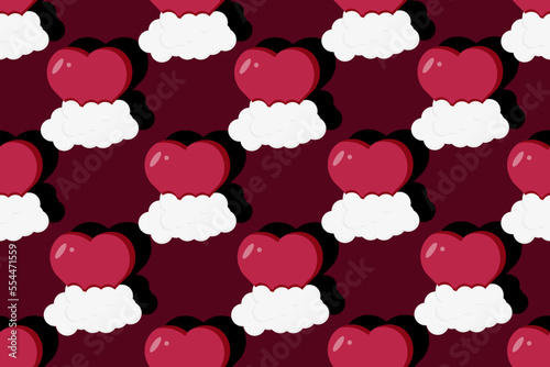 Valentine wrapping paper with heart on a cloud on viva magenta background. Valentines day concept. Wallpaper and bed linen print. Marketing material, website banner.