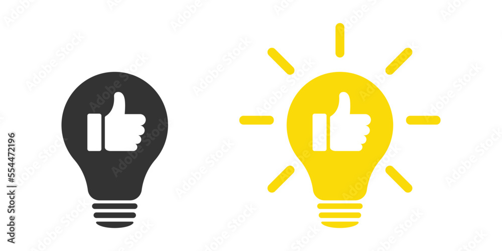 Thumb up, social media web design. Idea lamp icon. Flat style - stock vector Thumb up, social media web design. Idea lamp icon. Flat style - stock vector