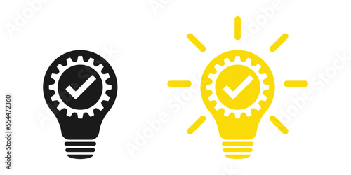 Lamp and gear with check mark. Set of illustrations
