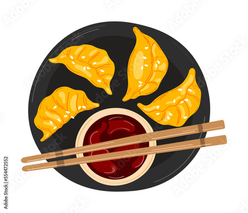 Japanese gyoza dumplings (potstickers). Vector illustration	