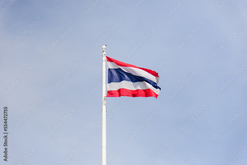 Thailand Thai Flag Waving in The Wind on Sky Background