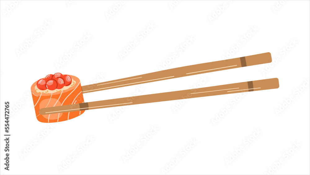 Sushi roll. Concept of snack, sushi, exotic nutrition, sushi restaurant, sea food. Vector illustration isolated on white background. Sushi roll. Concept of snack, sushi, exotic nutrition, sushi restaurant, sea food. Vector illustration isolated on white background.