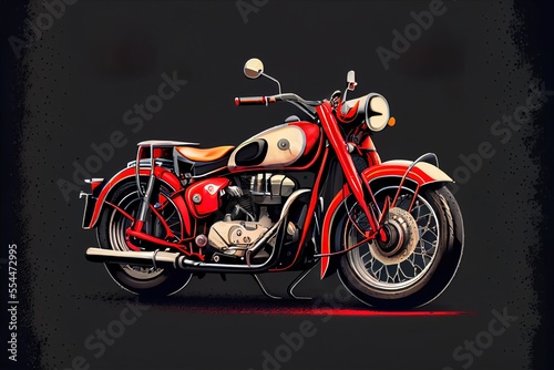  a red motorcycle is shown on a black background with a red stripe around the frame and a white stripe around the front tire. Generative AI photo