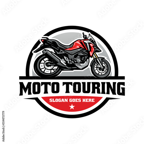 Photo touring and adventure motorcycle logo vector