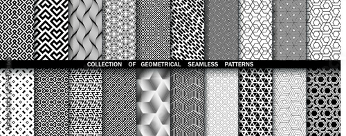 Geometric set of seamless black and white patterns. Simpless vector graphics