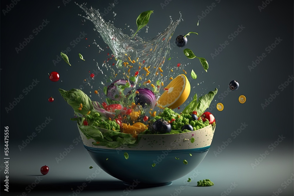 Fresh vegetables, in a bowl and splashes of water. High resolution Fresh vegetables, in a bowl and splashes of water. High resolution