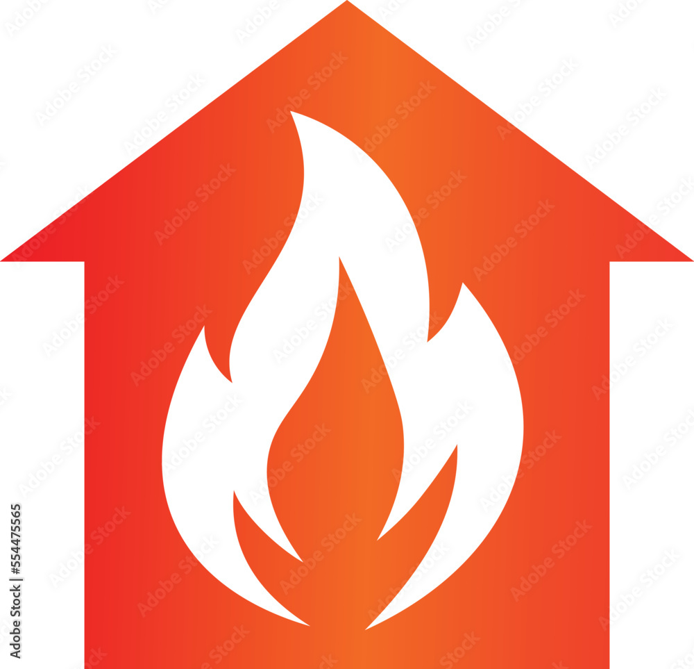 A house and a flame inside. Vector with a gradient. A house and a flame inside. Vector with a gradient.