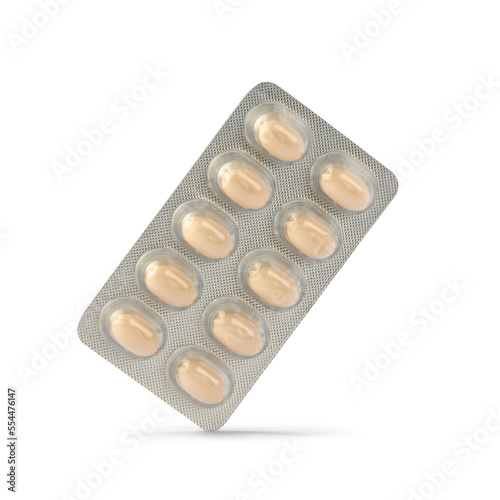 template of progesterone hormone tablets in blister pack, female hormonal replacement therapy, medical drug packages mock-up isolated  photo