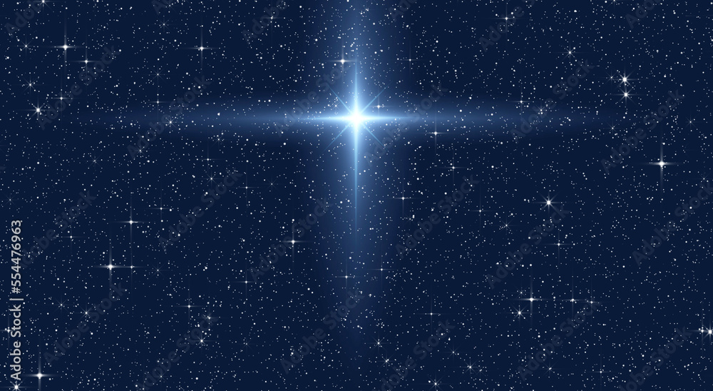  Christmas Star of the Nativity of Bethlehem, Nativity of Jesus Christ. Background of the beautiful Bright star on starry sky