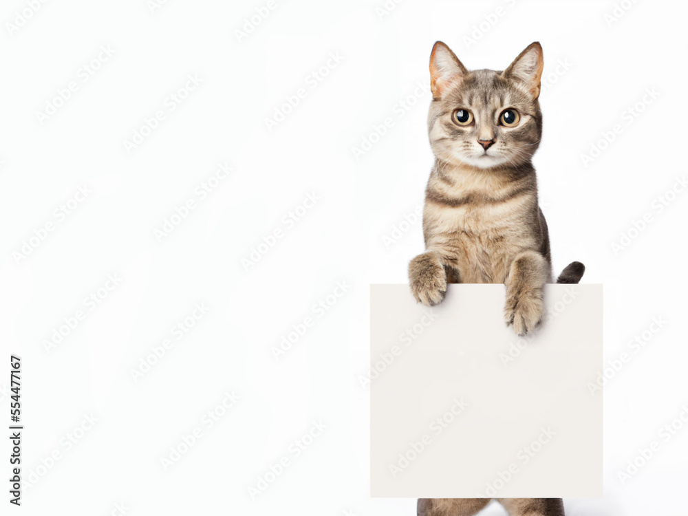Cute cat holding a empty sign - Generativ AI Cute cat holding a empty sign - Generativ AI