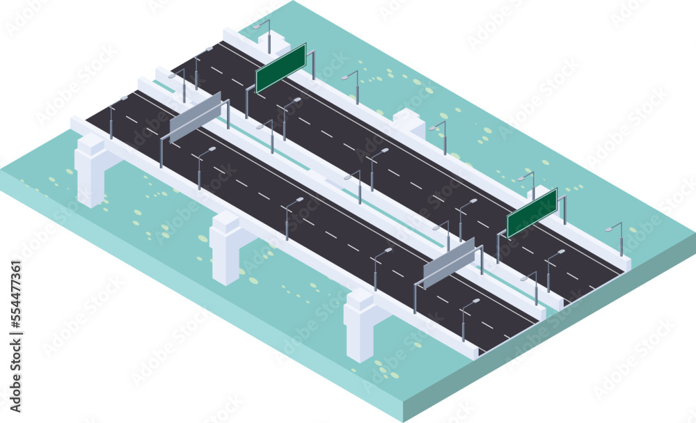 isometric scene of highway traffic road with Bridge over the ocean river isometric scene of highway traffic road with Bridge over the ocean river