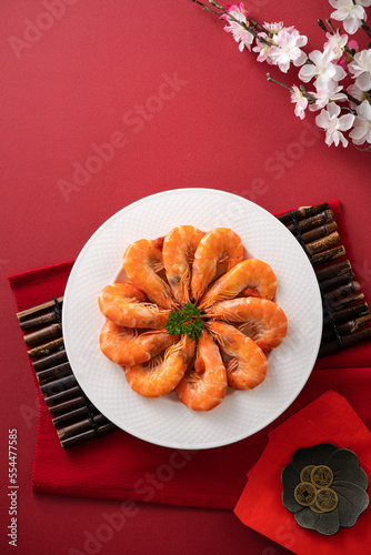 Delicious shrimp soaked in Chinese wine for lunar new year's dishes. photo