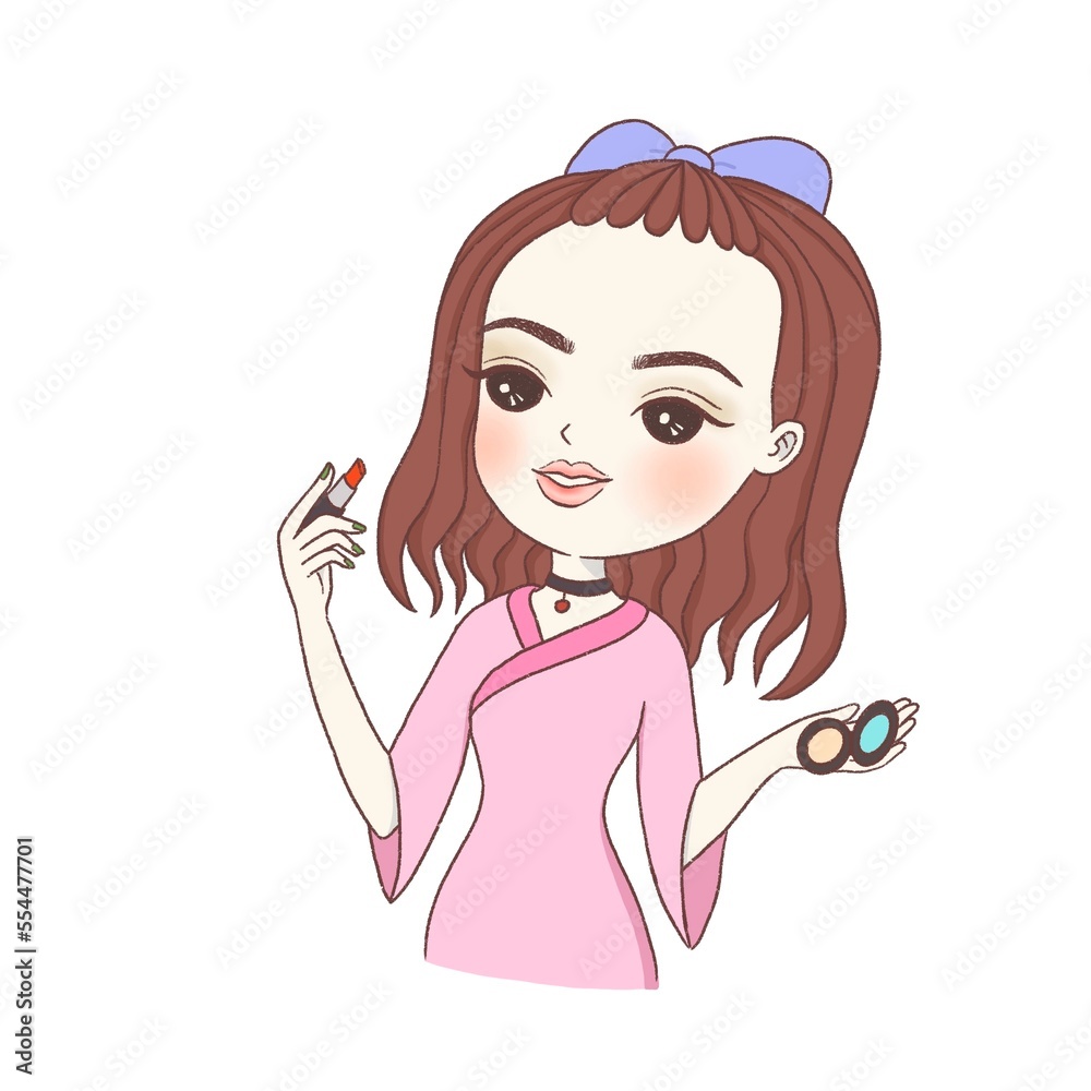 Illustration of a woman putting on makeup to go out to a party with friends. Illustration of a woman putting on makeup to go out to a party with friends.