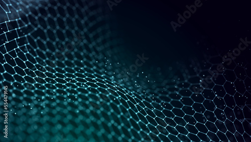 Abstract polygonal space. Low poly 3d wire. Artificial Intelligence. 3D rendering. © Liudmyla