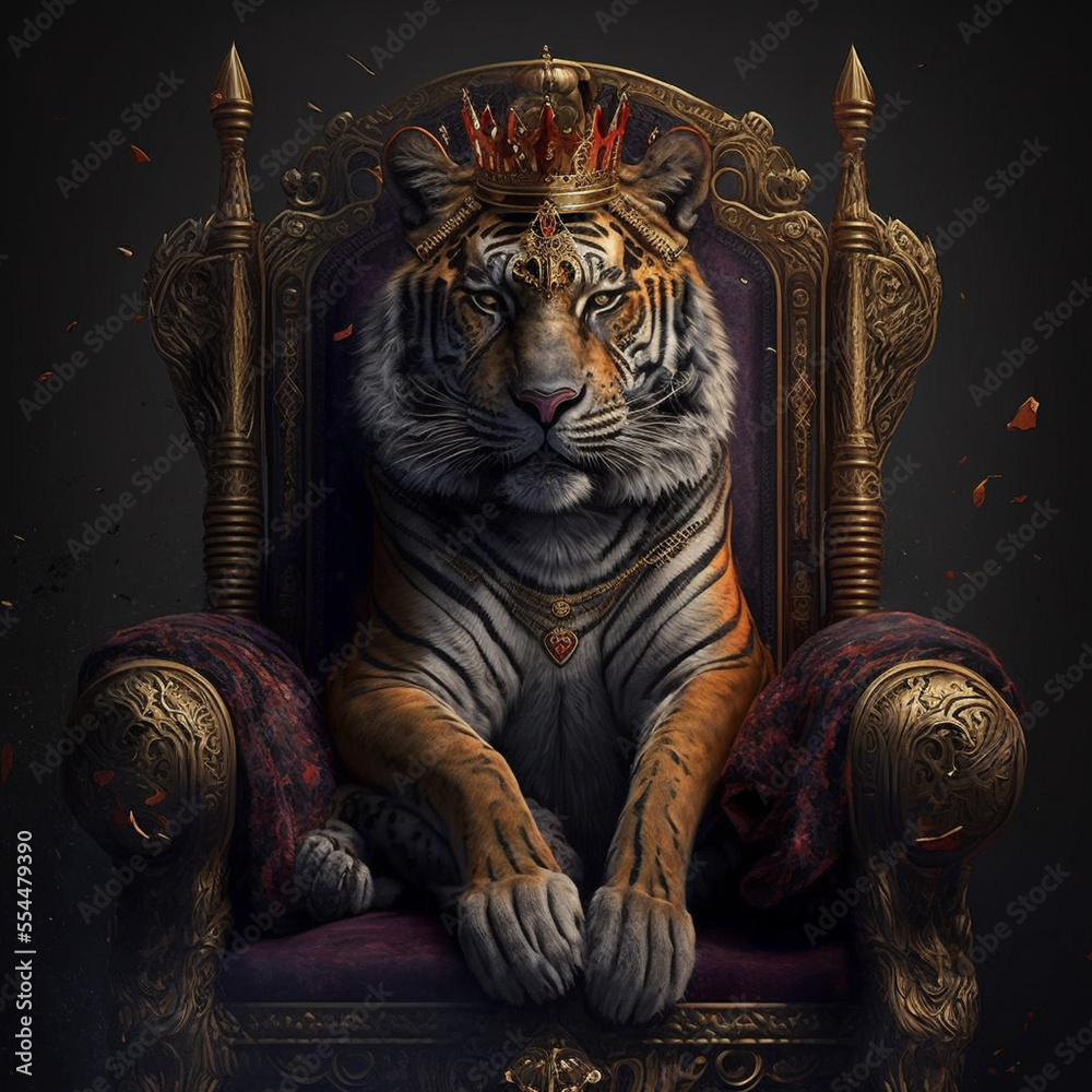 tiger on the throne in the crown