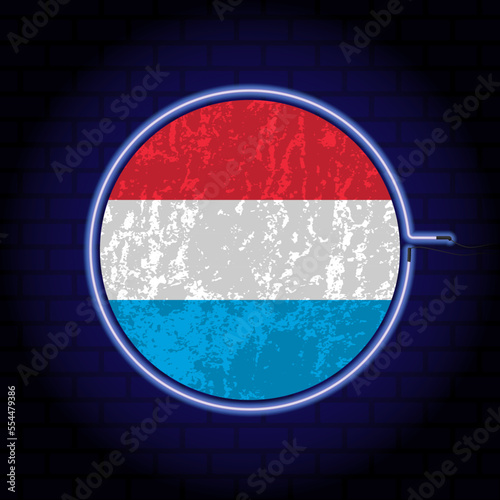 Luxembourg neon grunge flag on wall backgrond. Vector illustration.