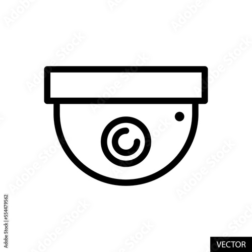 Security CCTV dome camera, Surveillance camera vector icon in line style design for website, app, UI, isolated on white background. Editable stroke. Vector illustration.