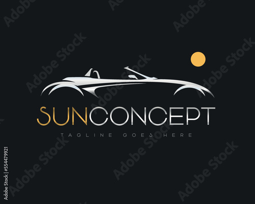 Concept Sport Convertible Car Silhouette Logo Design with Metallic Style