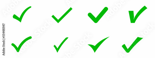 Check icon. Green tick icon set. Stock vector.