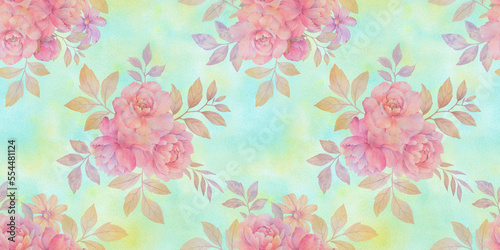 Wallpaper Mural Seamless delicate pattern with flying butterflies, leaves and flowers, abstract floral watercolor background Torontodigital.ca