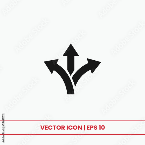 Three-way direction arrow icon vector. Road direction sign