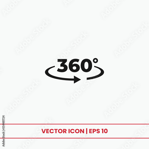 360 degrees view icon vector. Angle 360 degrees sign