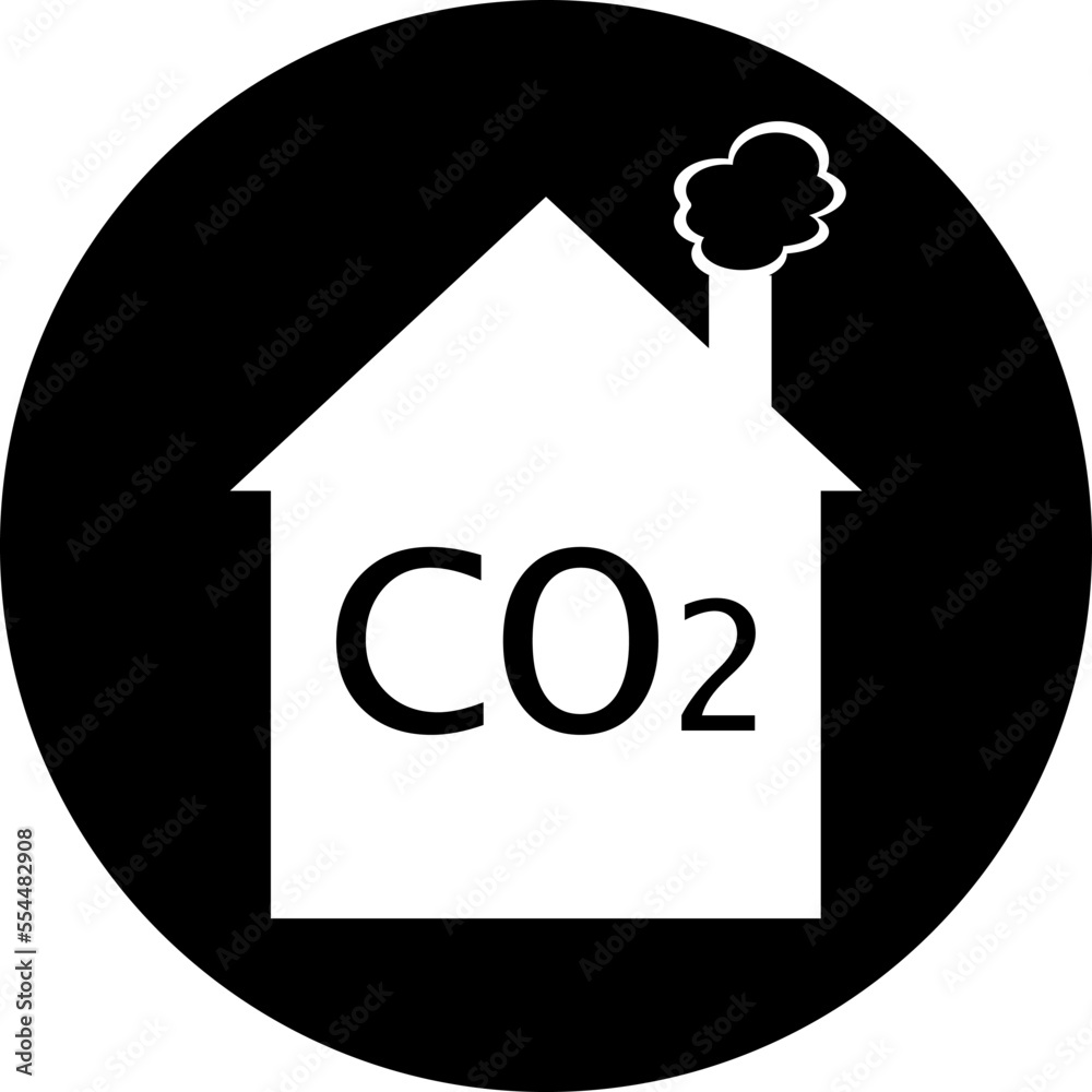House in a circle with a smoke chimney and the inscription co2