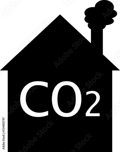Black house with chimney and smoke lettering co2 air pollution